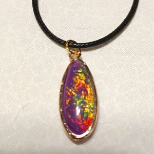 Triplet opal pendant gold purple green pink blue rainbow handmade gem colorful